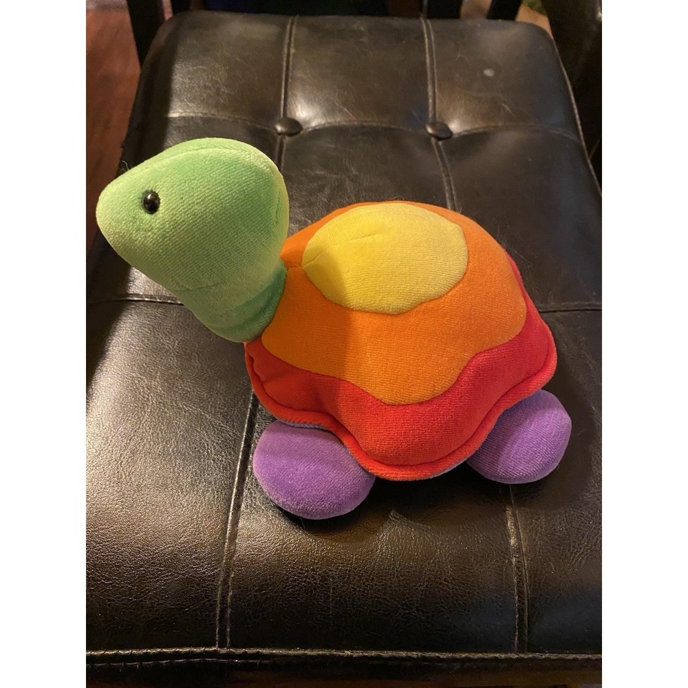 Baby Gund Turtle Rainbow Racer Primary Color Vintage Plush Stuffed Squeaker Toy